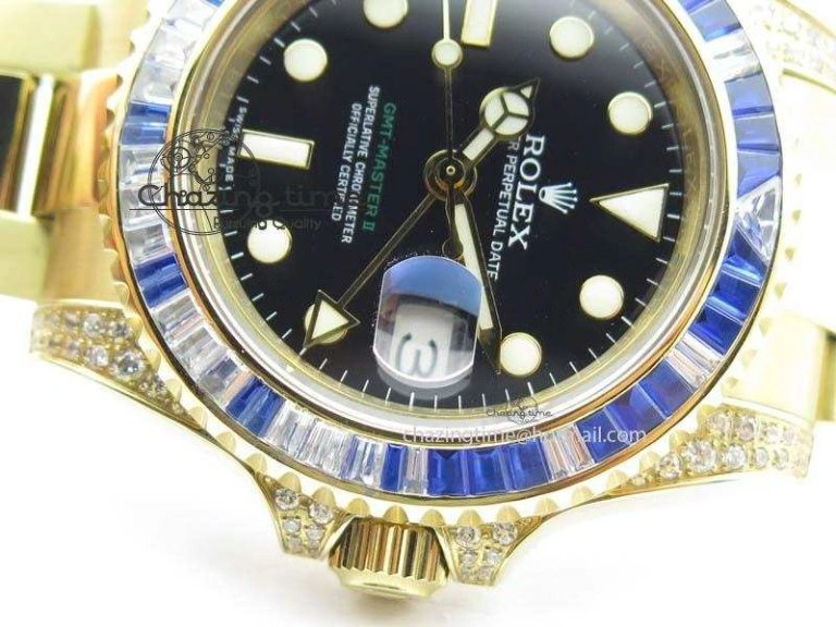 GMT-Master II 116759 YG Bp-Maker Blue Ruby Crystal Bezel Black Dial On YG Bracelet A3186