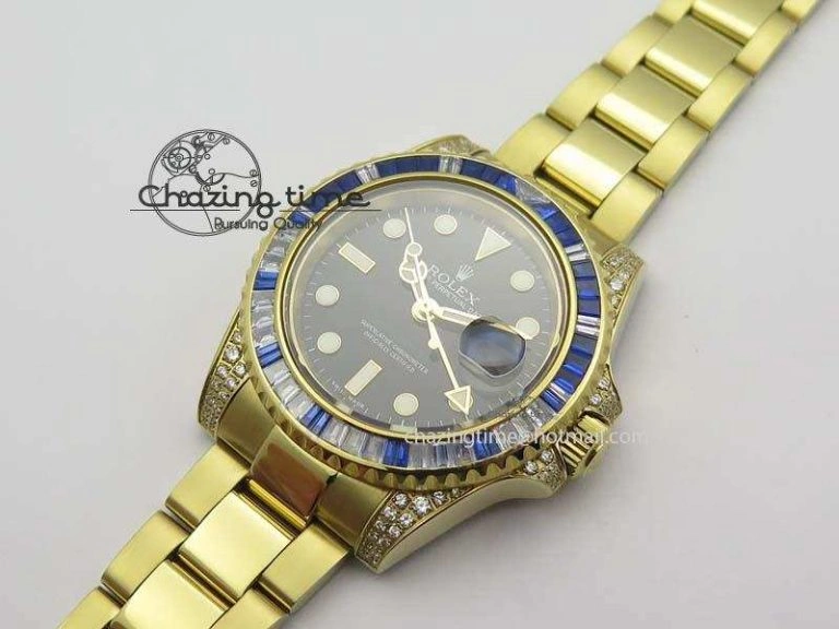 GMT-Master II 116759 YG Bp-Maker Blue Ruby Crystal Bezel Black Dial On YG Bracelet A3186
