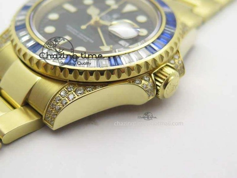 GMT-Master II 116759 YG Bp-Maker Blue Ruby Crystal Bezel Black Dial On YG Bracelet A3186