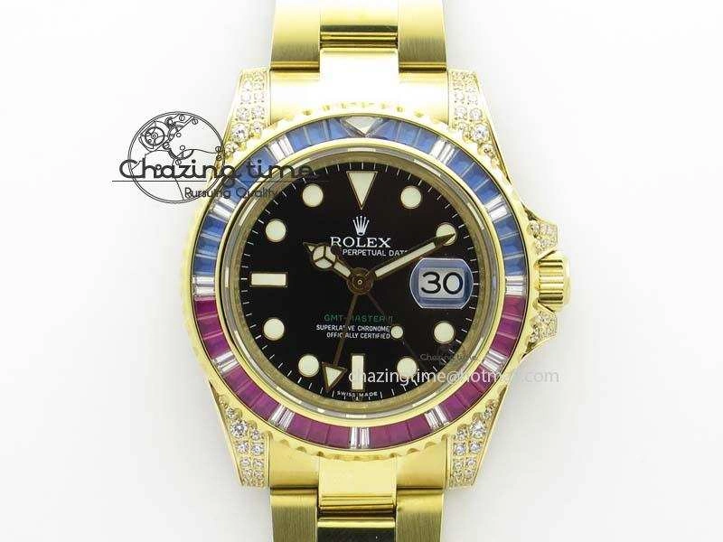 GMT-Master II 116759 YG Bp-Maker Blue Red Ruby Crystal Bezel Black Dial On YG Bracelet A3186
