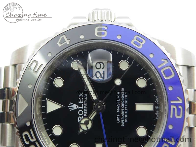 GMT Master II 126710 BLNR Batman 904L SS Noob 1:1 Best Edition on Bracelet A3285 (Correct Hand Stack)