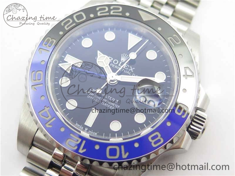 GMT Master II 126710 BLNR Batman 904L SS Noob 1:1 Best Edition on Bracelet A3285 (Correct Hand Stack)