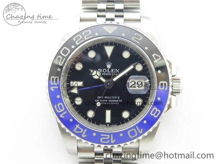 GMT Master II 126710 BLNR Batman 904L SS Noob 1:1 Best Edition on Bracelet A3285 (Correct Hand Stack)