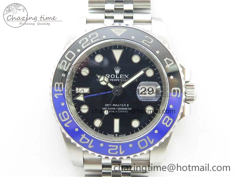 GMT Master II 126710 BLNR Batman 904L SS Noob 1:1 Best Edition on Bracelet A3285 (Correct Hand Stack)