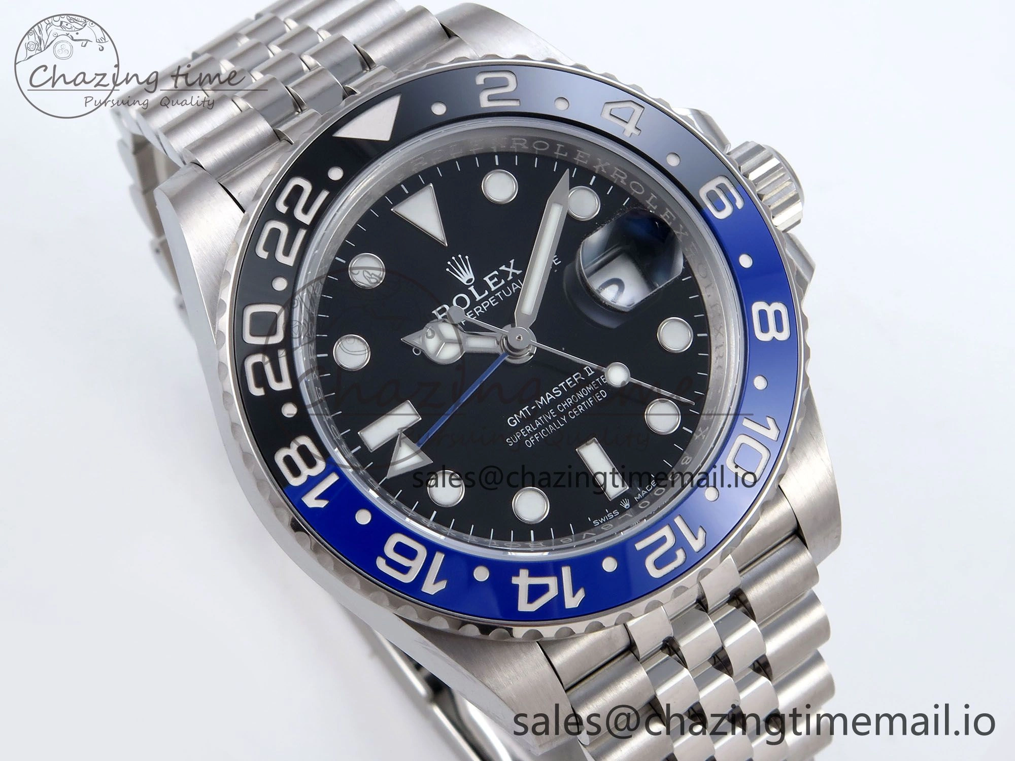 GMT Master II 126710 BLNR QF+ 1:1 Best Edition 904L Steel Black Dial Black Blue Bezel on SS Bracelet SH3285
