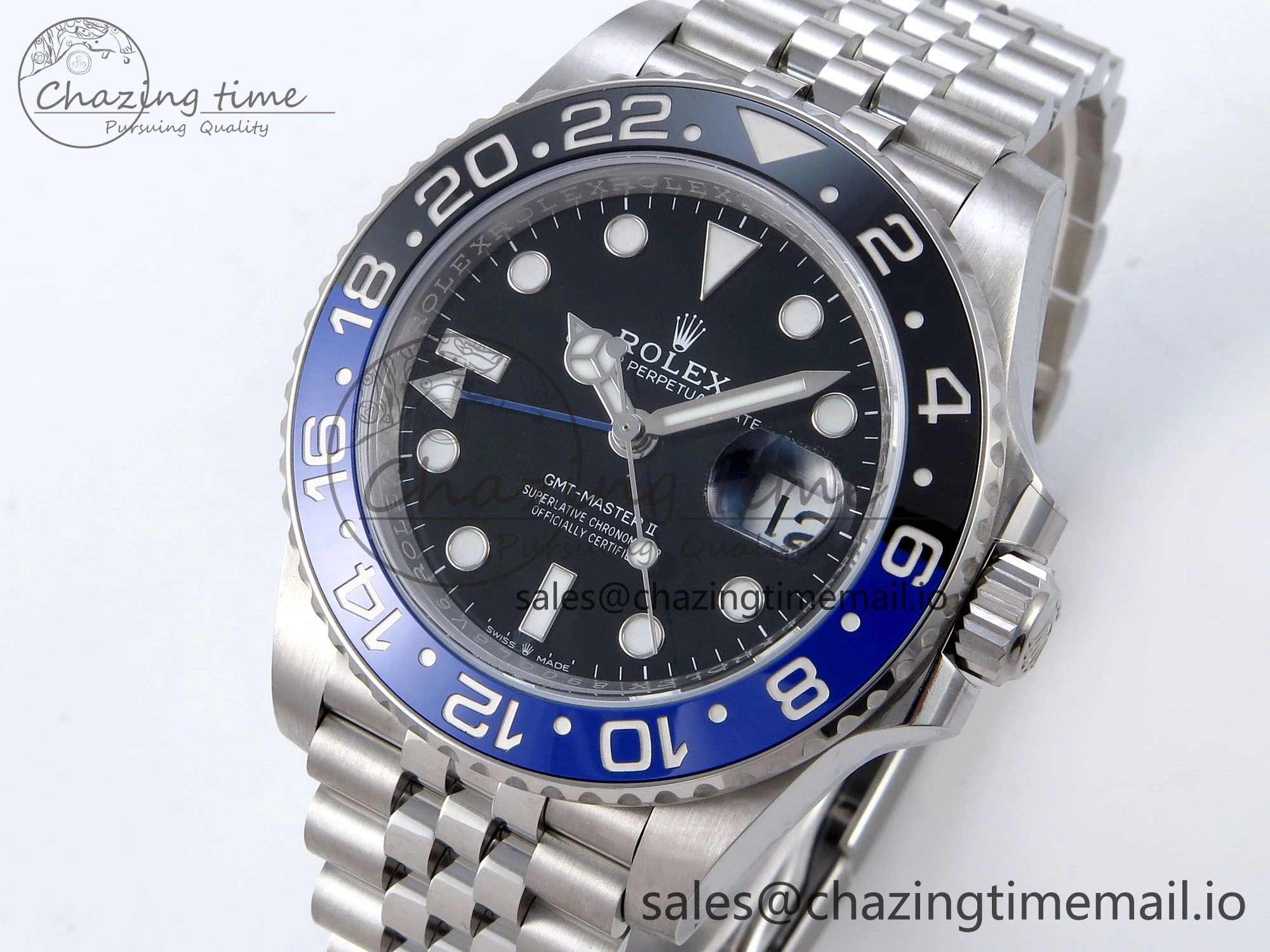 GMT Master II 126710 BLNR QF+ 1:1 Best Edition 904L Steel Black Dial Black Blue Bezel on SS Bracelet SH3285