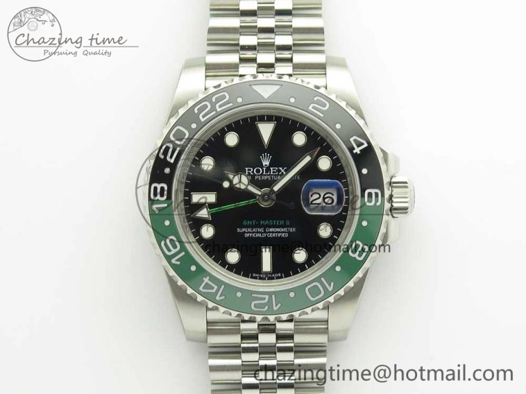 GMT-Master II 126710 BLRO BPF Black Green Ceramic Bezel SS Black Dial on SS Jubilee Bracelet A2836