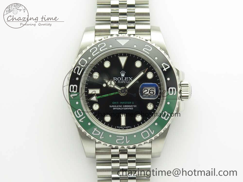 GMT-Master II 126710 BLRO BPF Black Green Ceramic Bezel SS Black Dial on SS Jubilee Bracelet A2836