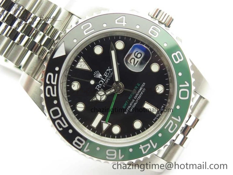 GMT-Master II 126710 BLRO BPF Black Green Ceramic Bezel SS Black Dial on SS Jubilee Bracelet A2836