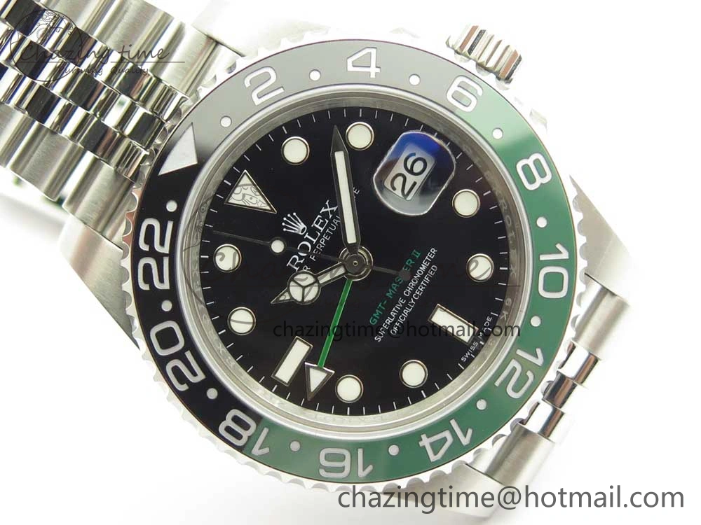 GMT-Master II 126710 BLRO BPF Black Green Ceramic Bezel SS Black Dial on SS Jubilee Bracelet A2836