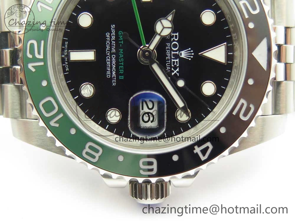GMT-Master II 126710 BLRO BPF Black Green Ceramic Bezel SS Black Dial on SS Jubilee Bracelet A2836