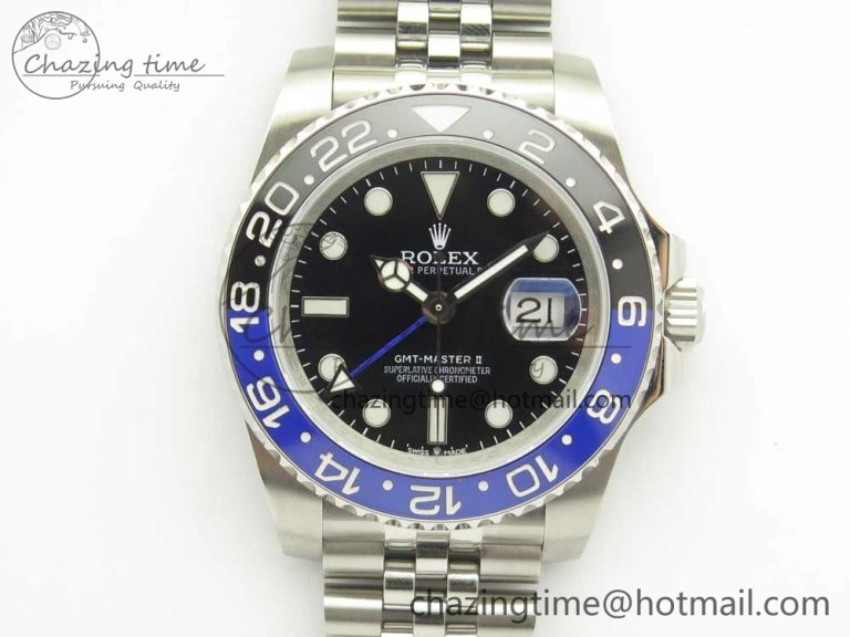 GMT-Master II 126710 Black Blue Ceramic Bezel 904L SS DJF Best Edition Black Dial on 904L Jubilee Bracelet A2836