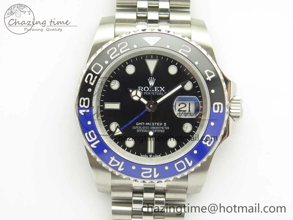 GMT-Master II 126710 Black Blue Ceramic Bezel 904L SS DJF Best Edition Black Dial on 904L Jubilee Bracelet A2836
