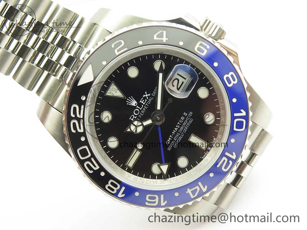 GMT-Master II 126710 Black Blue Ceramic Bezel 904L SS DJF Best Edition Black Dial on 904L Jubilee Bracelet A2836