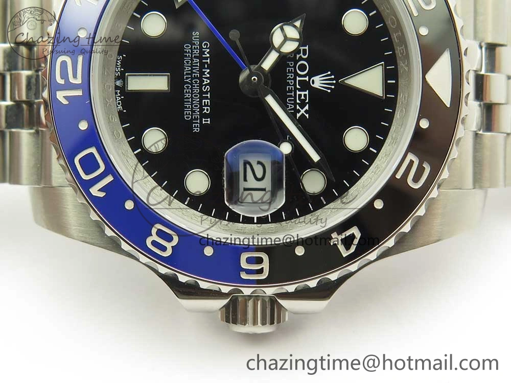GMT-Master II 126710 Black Blue Ceramic Bezel 904L SS DJF Best Edition Black Dial on 904L Jubilee Bracelet A2836