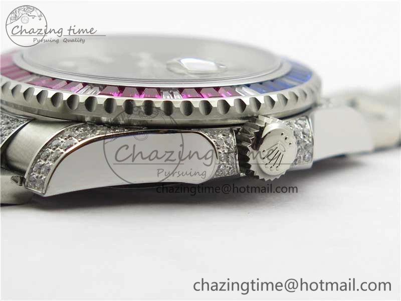 GMT Master II 126710 Red Blue T Crystal VRF Best Edition Black Dial On SS Paved Crystal Bracelet  A3186 CHS