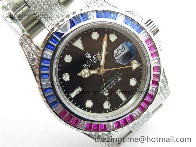 GMT Master II 126710 Red Blue T Crystal VRF Best Edition Black Dial On SS Paved Crystal Bracelet  A3186 CHS