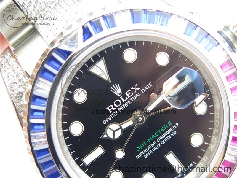 GMT Master II 126710 Red Blue T Crystal VRF Best Edition Black Dial On SS Paved Crystal Bracelet  A3186 CHS