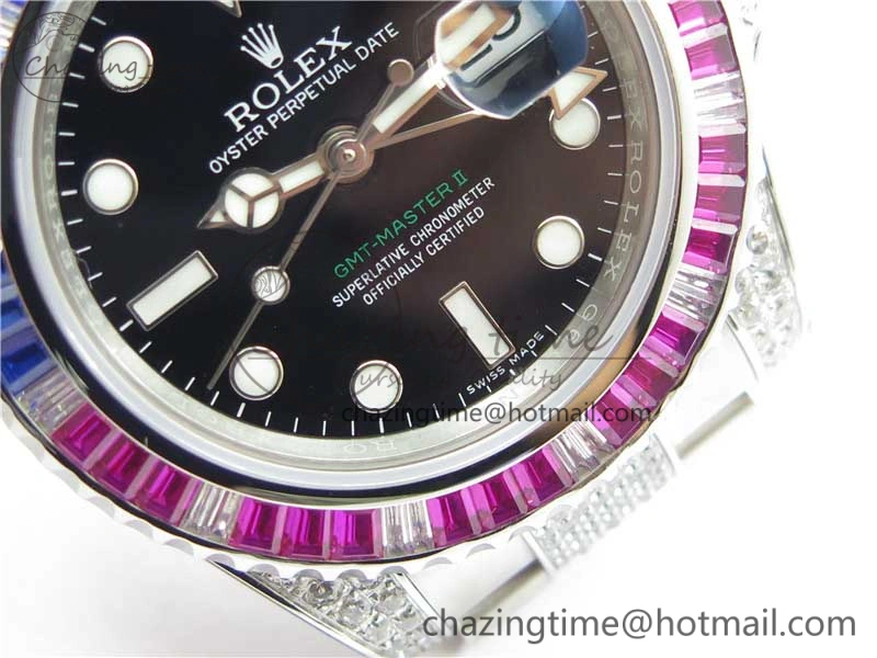 GMT Master II 126710 Red Blue T Crystal VRF Best Edition Black Dial On SS Paved Crystal Bracelet  A3186 CHS