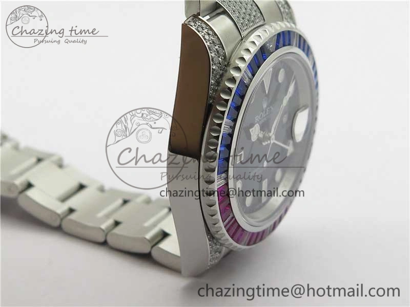 GMT Master II 126710 Red Blue T Crystal VRF Best Edition Black Dial On SS Paved Crystal Bracelet  A3186 CHS