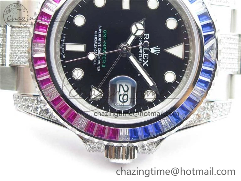 GMT Master II 126710 Red Blue T Crystal VRF Best Edition Black Dial On SS Paved Crystal Bracelet  A3186 CHS