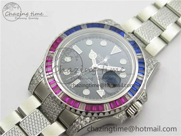 GMT Master II 126710 Red Blue T Crystal VRF Best Edition Black Dial On SS Paved Crystal Bracelet  A3186 CHS