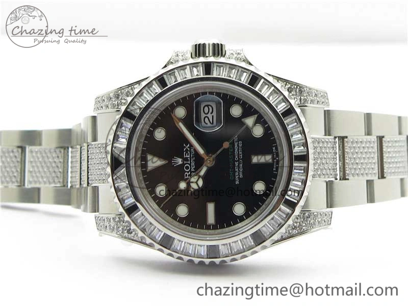 GMT Master II 126710 White Black T Crystal VRF Best Edition Black Dial On SS Paved CrystalBracelet  A3186 CHS