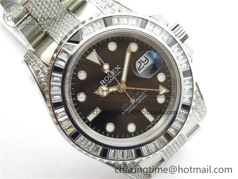 GMT Master II 126710 White Black T Crystal VRF Best Edition Black Dial On SS Paved CrystalBracelet  A3186 CHS