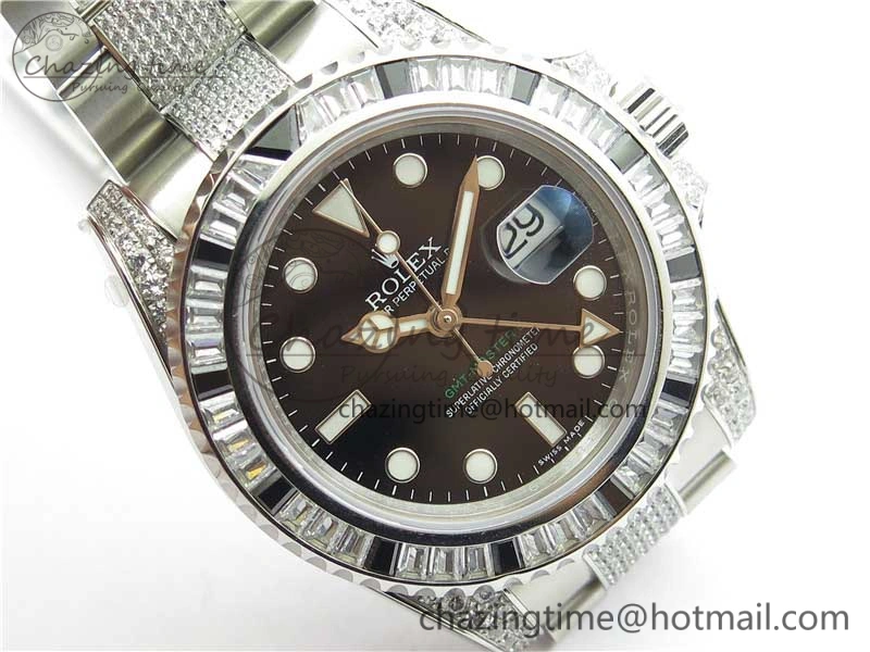 GMT Master II 126710 White Black T Crystal VRF Best Edition Black Dial On SS Paved CrystalBracelet  A3186 CHS