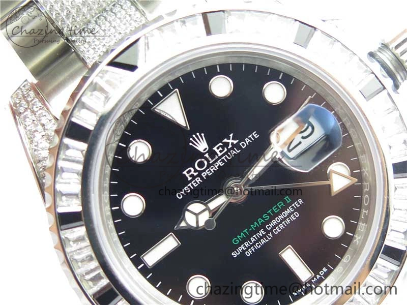 GMT Master II 126710 White Black T Crystal VRF Best Edition Black Dial On SS Paved CrystalBracelet  A3186 CHS
