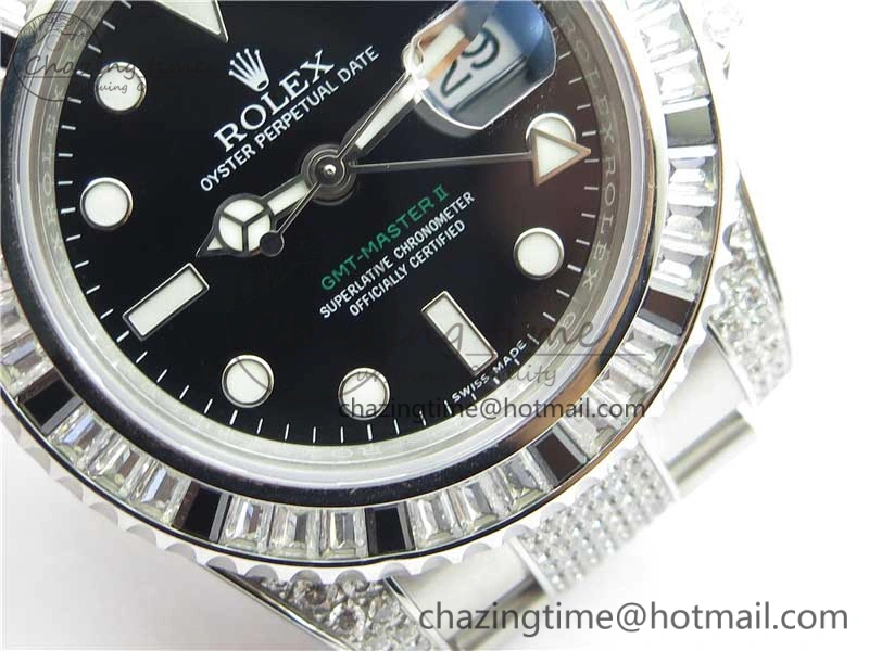 GMT Master II 126710 White Black T Crystal VRF Best Edition Black Dial On SS Paved CrystalBracelet  A3186 CHS