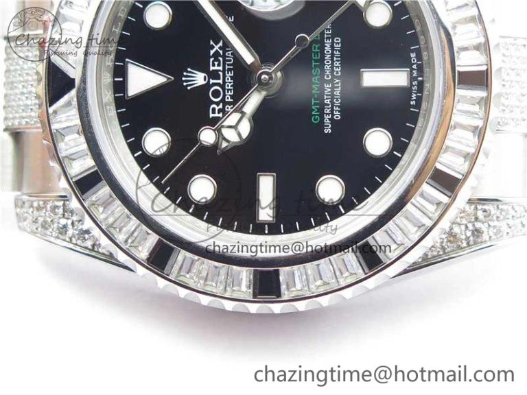 GMT Master II 126710 White Black T Crystal VRF Best Edition Black Dial On SS Paved CrystalBracelet  A3186 CHS