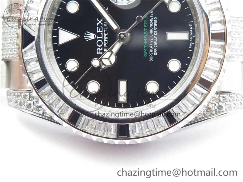 GMT Master II 126710 White Black T Crystal VRF Best Edition Black Dial On SS Paved CrystalBracelet  A3186 CHS