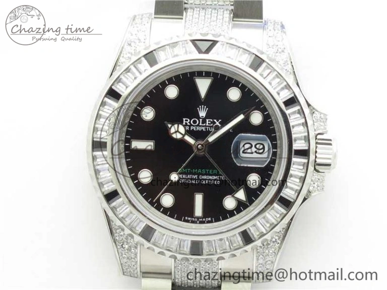 GMT Master II 126710 White Black T Crystal VRF Best Edition Black Dial On SS Paved CrystalBracelet  A3186 CHS