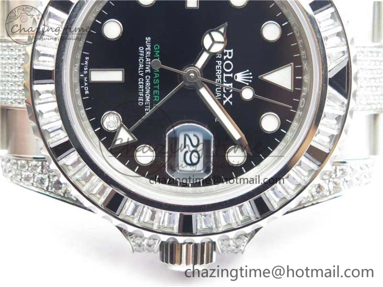 GMT Master II 126710 White Black T Crystal VRF Best Edition Black Dial On SS Paved CrystalBracelet  A3186 CHS