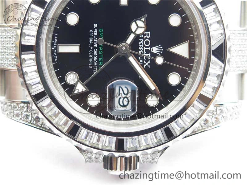 GMT Master II 126710 White Black T Crystal VRF Best Edition Black Dial On SS Paved CrystalBracelet  A3186 CHS