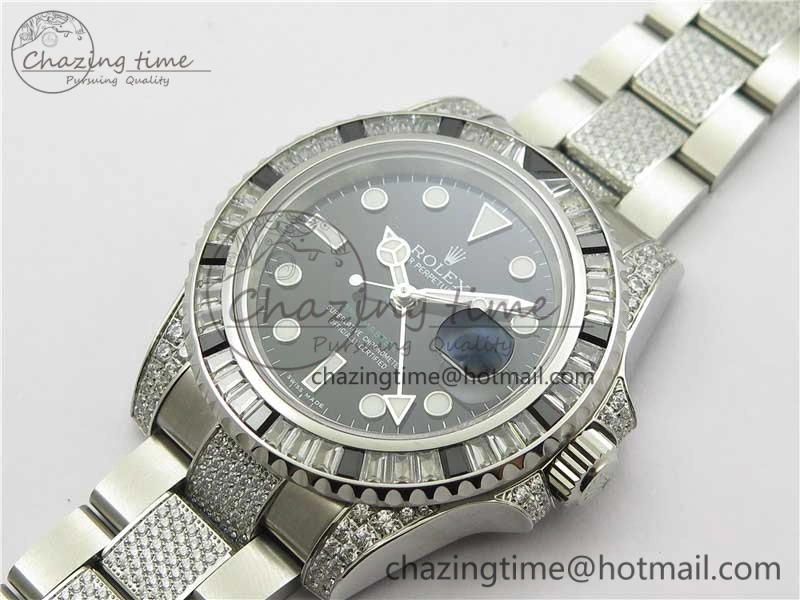 GMT Master II 126710 White Black T Crystal VRF Best Edition Black Dial On SS Paved CrystalBracelet  A3186 CHS