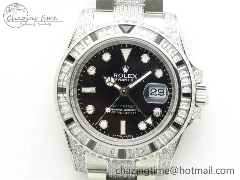 GMT Master II 126710 White Black T Crystal VRF Best Edition Black Dial On SS Paved CrystalBracelet  A3186 CHS