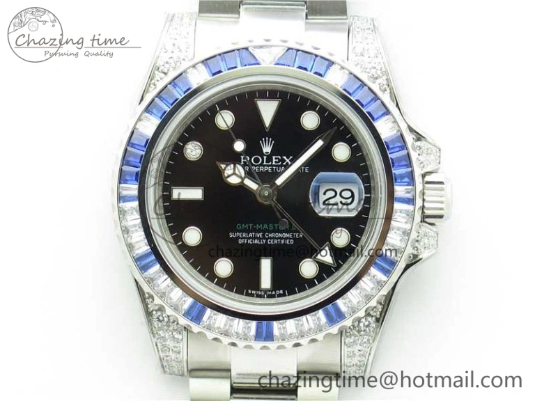 GMT Master II 126710 White Blue T Crystal Bp Maker Best Edition Black Dial On SS Bracelet  3186 CHS