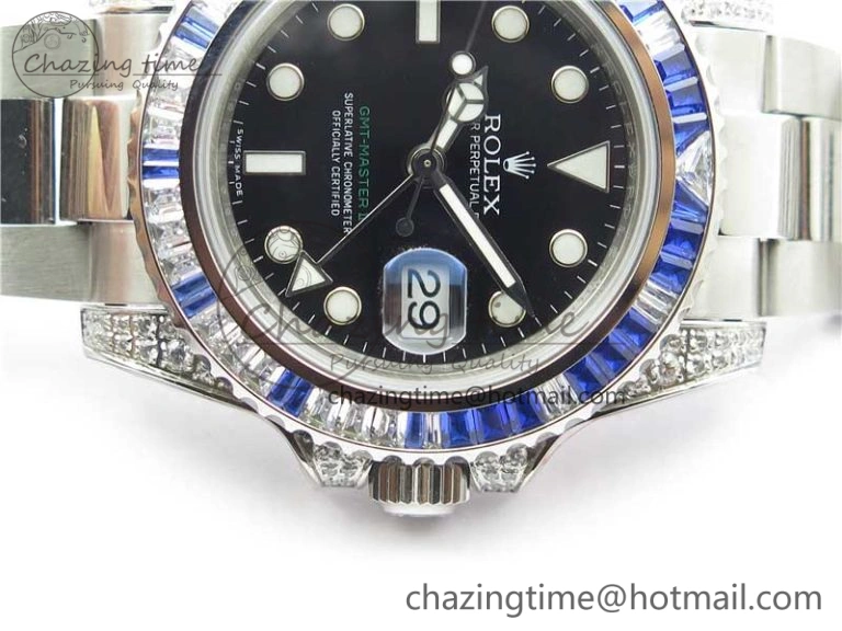 GMT Master II 126710 White Blue T Crystal Bp Maker Best Edition Black Dial On SS Bracelet  3186 CHS