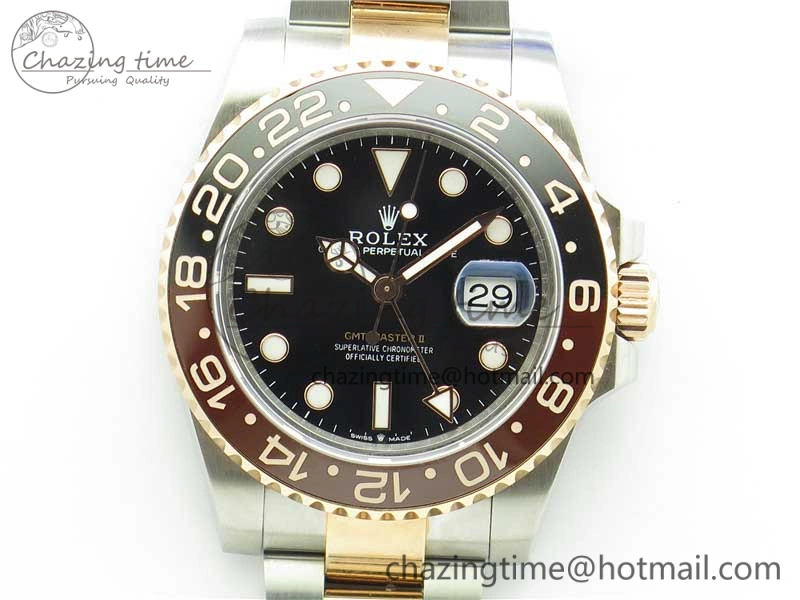 GMT Master II 126711 CHNR Black Brown Ceramic 316L Steel GMF 1:1 Best Edition Black Dial on SS RG Bracelet A3285