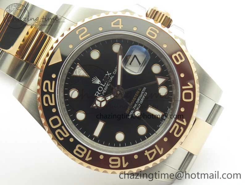 GMT-Master II 126711CHNR Black Brown Ceramic Bezel 904L SS RG GMF Best Edition Black Dial on 904L SS RG Bracelet A2836