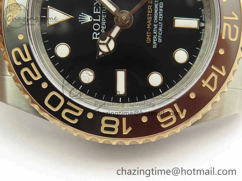 GMT-Master II 126711CHNR Black Brown Ceramic Bezel 904L SS RG GMF Best Edition Black Dial on 904L SS RG Bracelet A2836