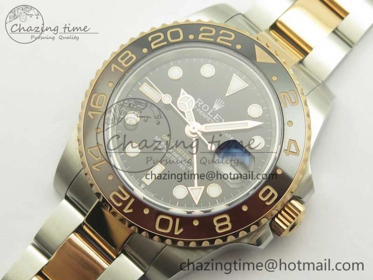 GMT-Master II 126711CHNR Black Brown Ceramic Bezel 904L SS RG GMF Best Edition Black Dial on 904L SS RG Bracelet A2836