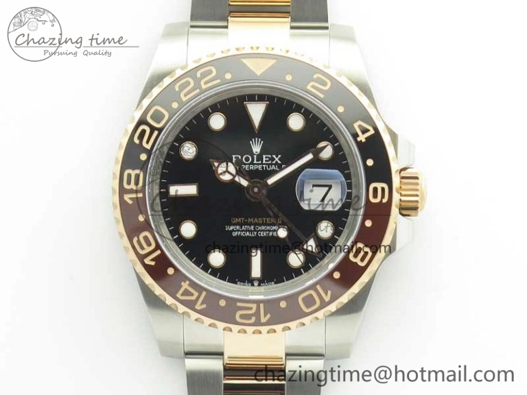 GMT-Master II 126711CHNR Black Brown Ceramic Bezel 904L SS RG GMF Best Edition Black Dial on 904L SS RG Bracelet A2836