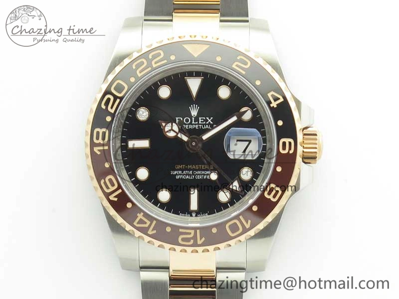 GMT-Master II 126711CHNR Black Brown Ceramic Bezel 904L SS RG GMF Best Edition Black Dial on 904L SS RG Bracelet A2836
