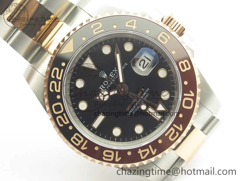 GMT-Master II 126711CHNR Black Brown Ceramic Bezel SS RG BP Best Edition Black Dial on SS RG Bracelet