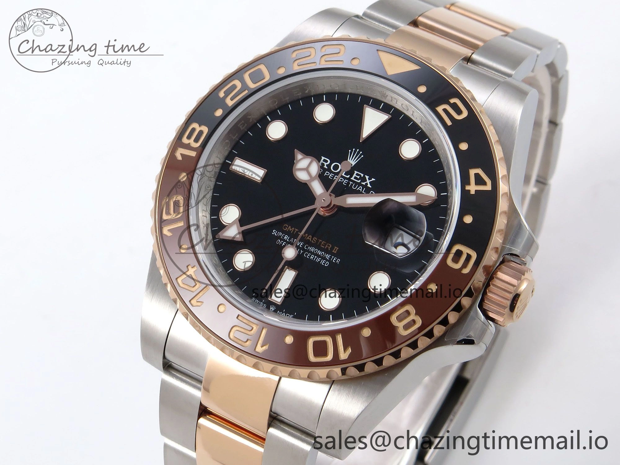 GMT-Master II 126715 CHNR 904L QF 1:1 Best Edition on SS RG Bracelet SH3285 V6