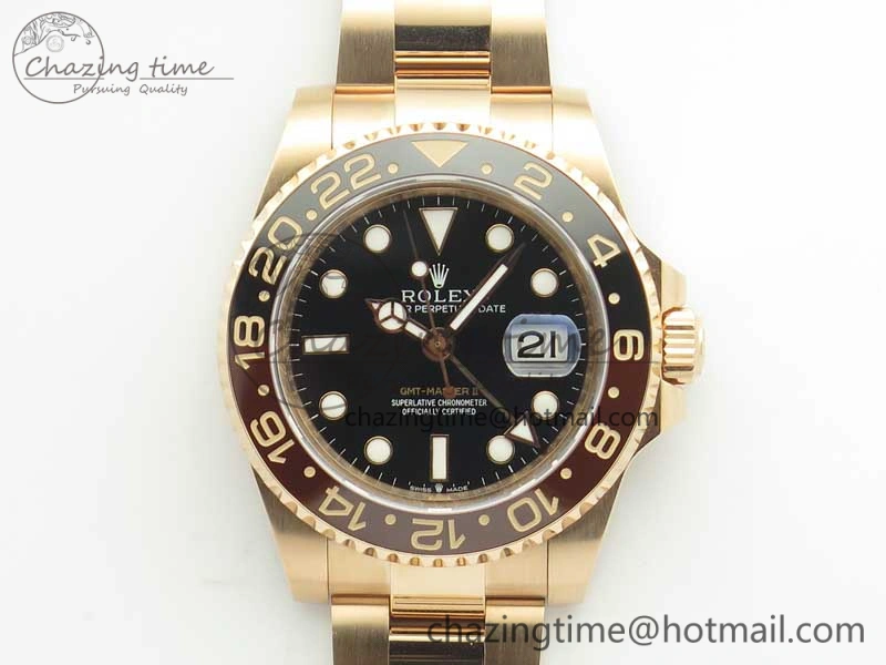 GMT-Master II 126715 RG Wrapped BP Best Edition Black Brown Ceramic Bezel Black Dial on RG Wrapped Bracelet ETA2836