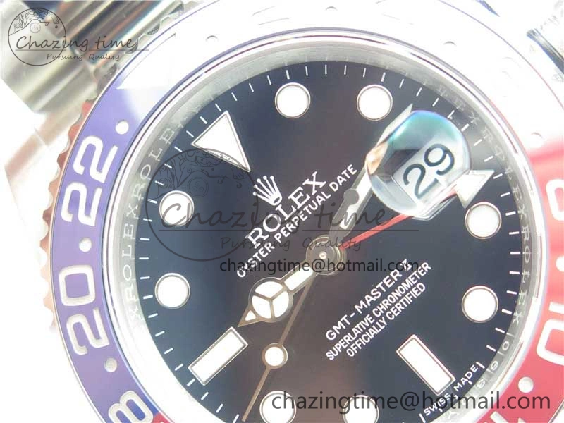 GMT Master II 126719 BLRO Red Blue Ceramic 316L Steel ROF Best Edition Black Dial on SS Bracelet A3186